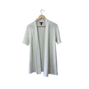 Eileen Fisher X-Small Cardigan Sweater White Organic Linen & Cotton Womens